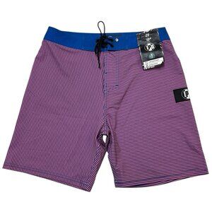 IPD Swimsuit Mens 29 Blue Pink Striped Swim Trunks Unlined Preppy 4 Way‎ Stretch